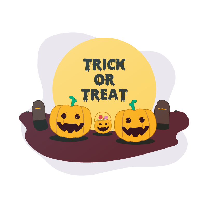jack o lanterns and a trick or treat sign