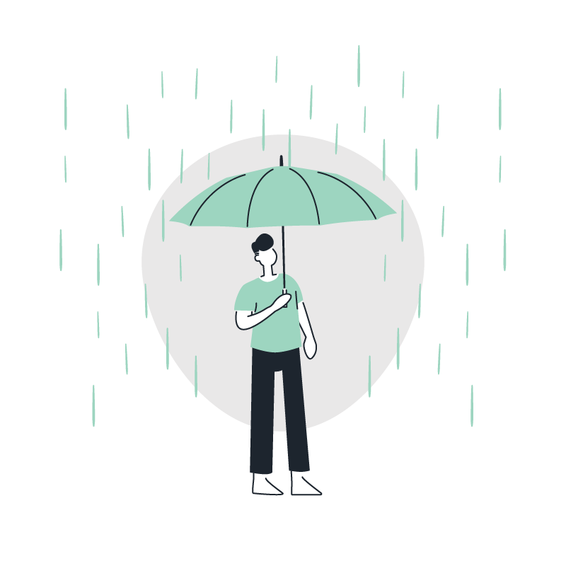 a man standing in the rain with an umbrella