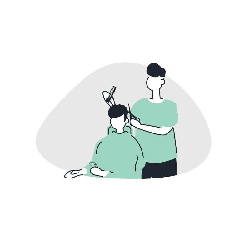 A barber cutting a man's hair