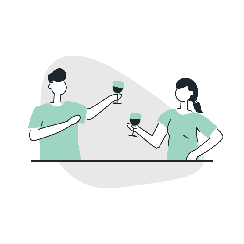 two people cheersing wine glasses