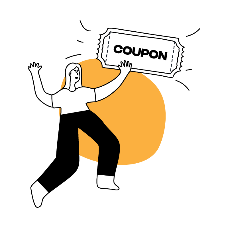 a woman holding a coupon